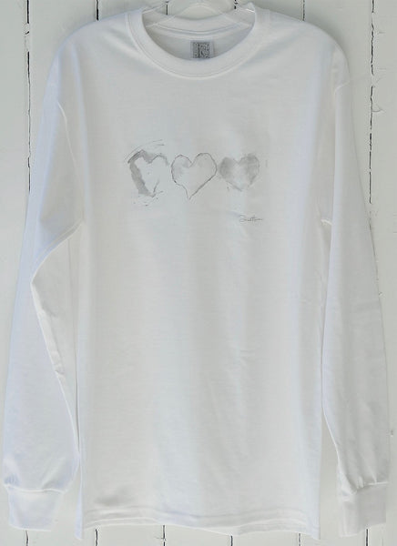 Black n White Watercolor Hearts Long Sleeve T-Shirt
